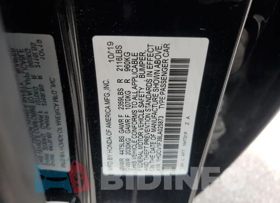 1HGCV1F39LA025873 Photo# 12