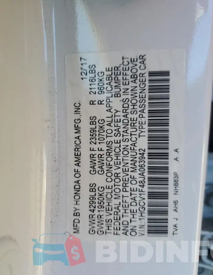 1HGCV1F48JA063942 Photo# 12