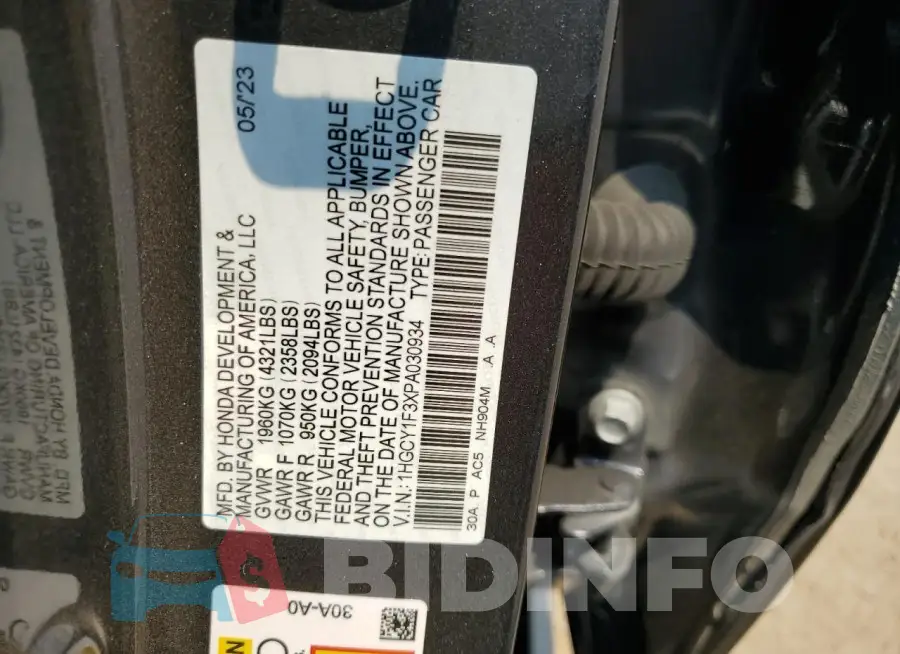 1HGCY1F3XPA030934 Photo# 13