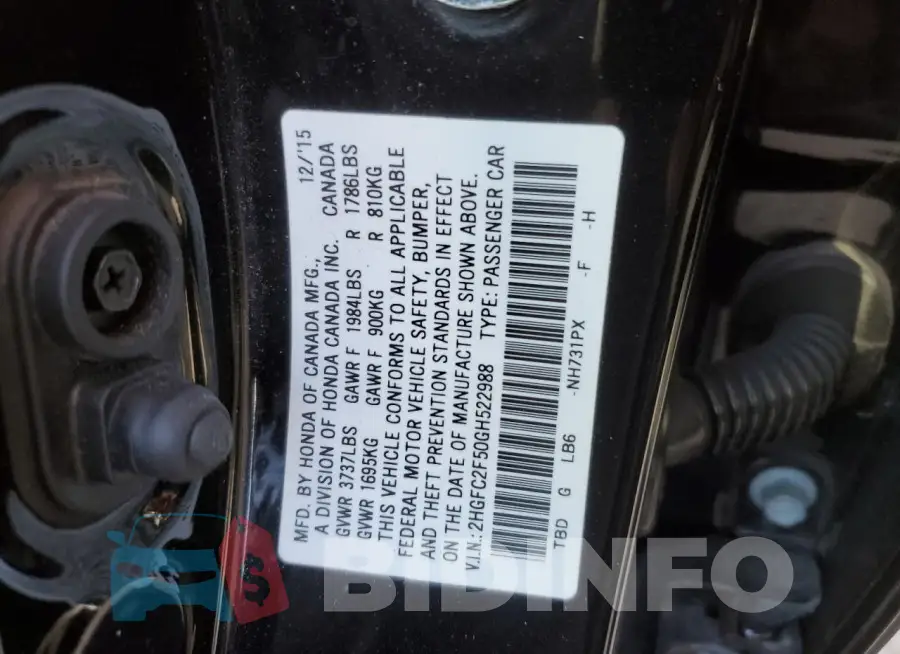2HGFC2F50GH522988 Photo# 12