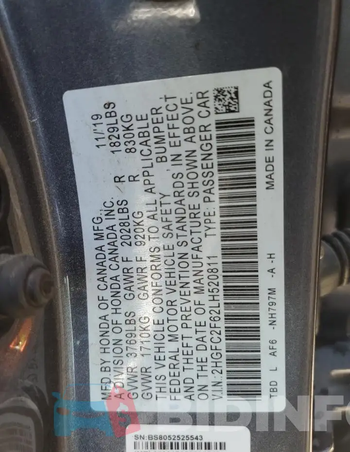 2HGFC2F62LH520811 Photo# 13