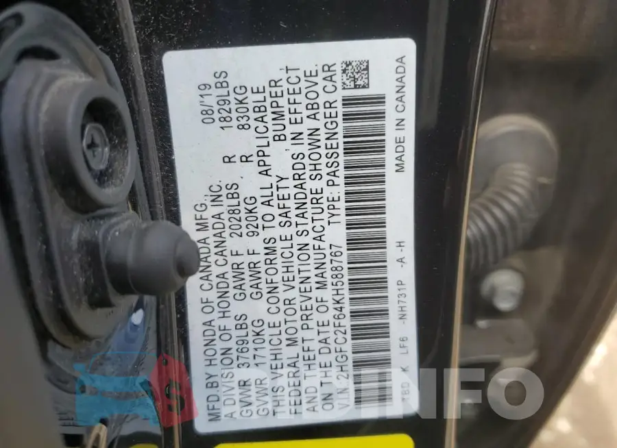 2HGFC2F64KH588767 Photo# 13