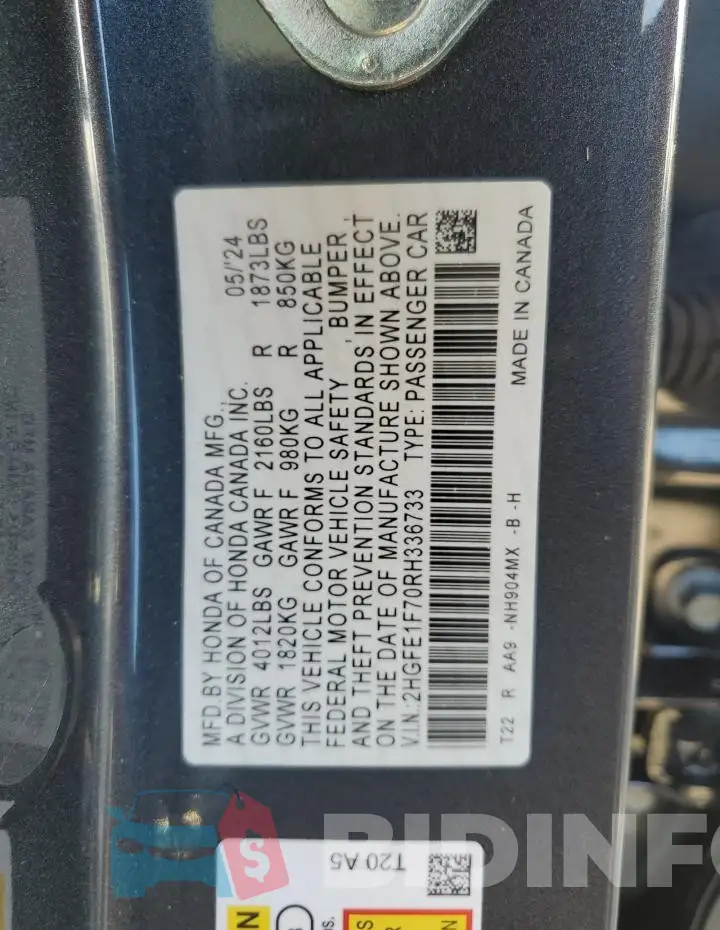 2HGFE1F70RH336733 Photo# 13
