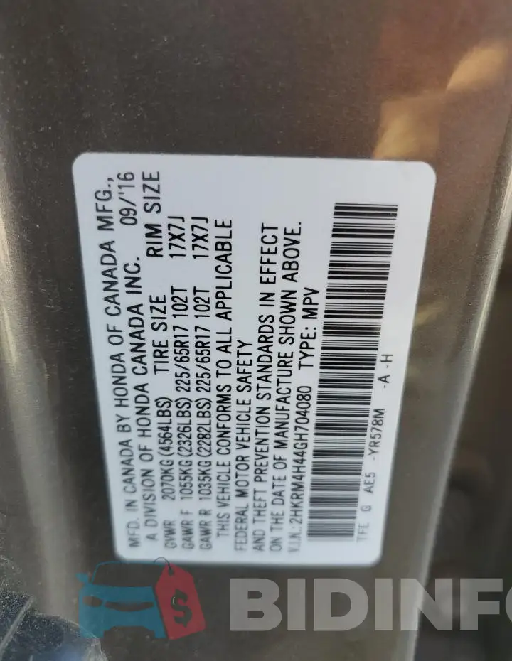 2HKRM4H44GH704080 Photo# 14