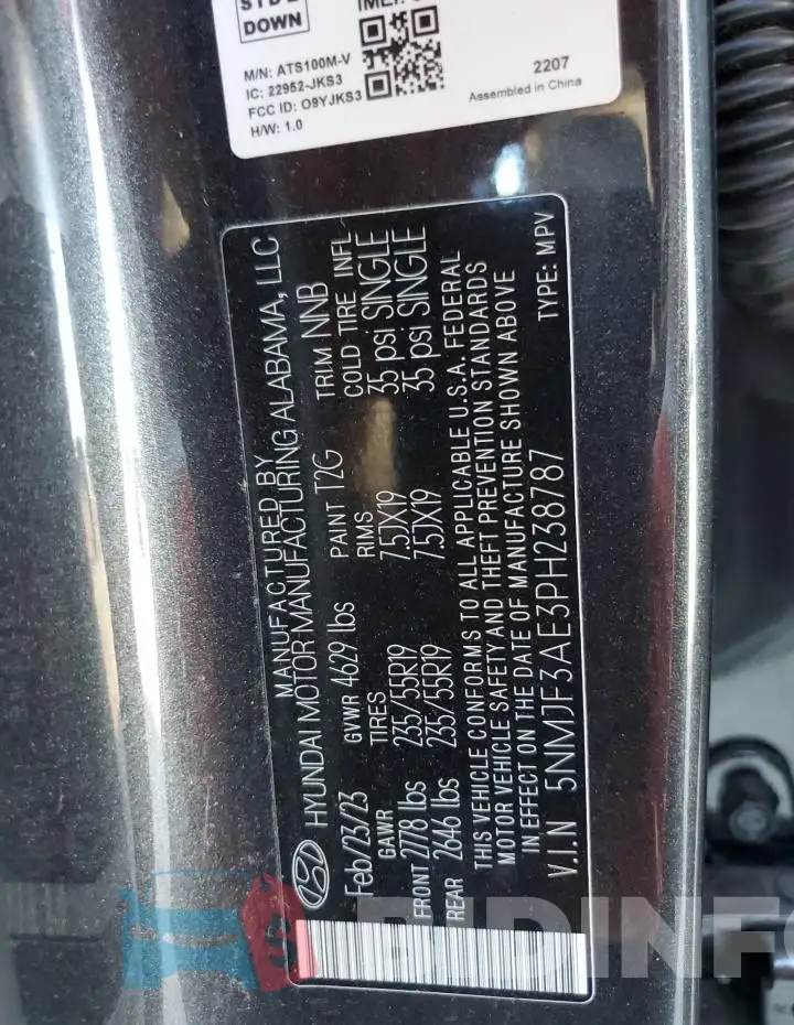 5NMJF3AE3PH238787 Photo# 14