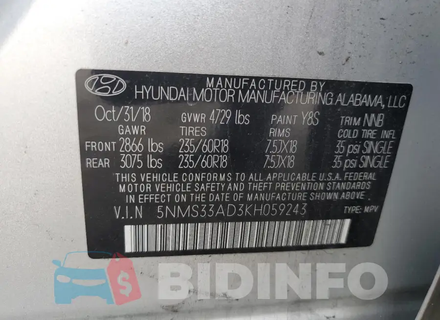 5NMS33AD3KH059243 Photo# 13