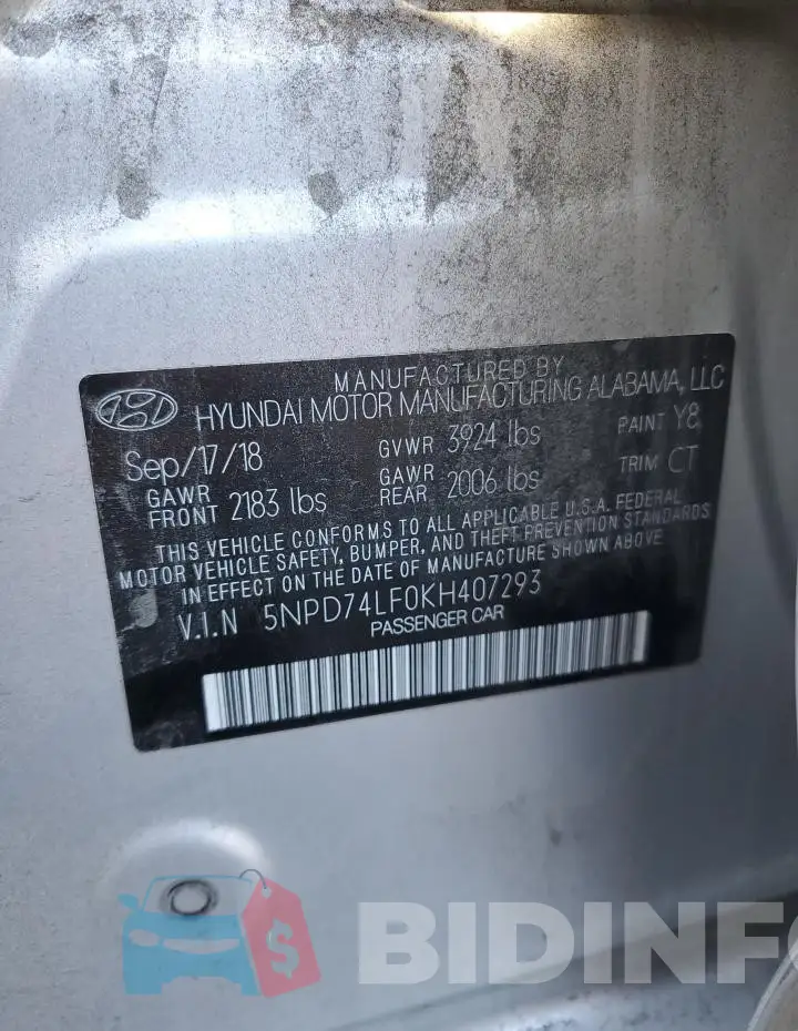 5NPD74LF0KH407293 Photo# 12