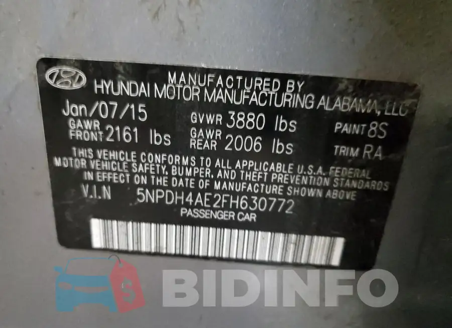 5NPDH4AE2FH630772 Photo# 12