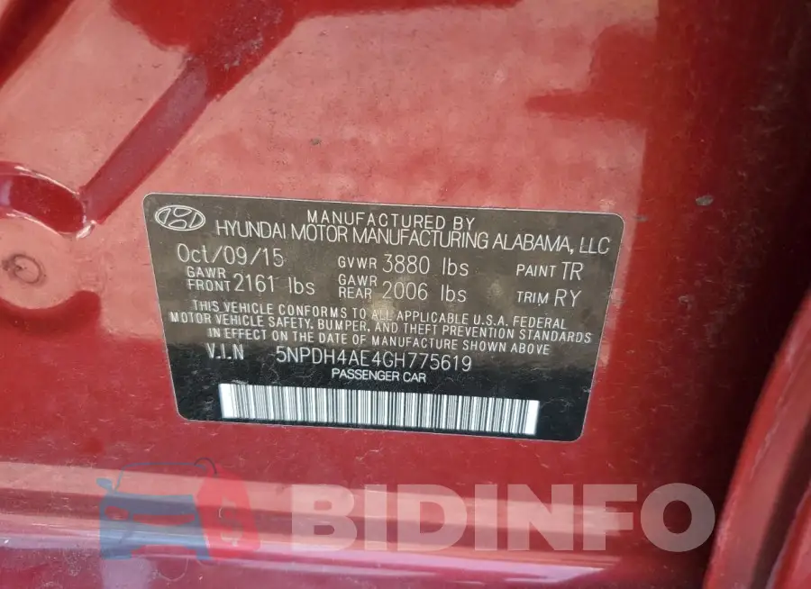 5NPDH4AE4GH775619 Photo# 12
