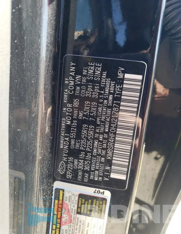 KM8SR4HF0HU217871 Photo# 13