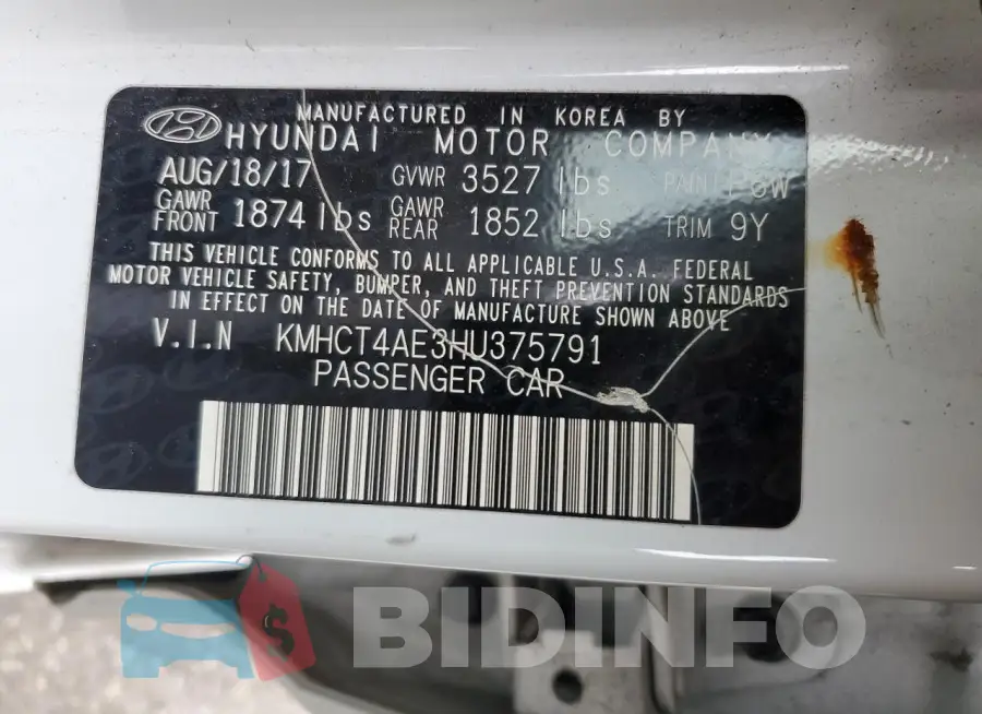 KMHCT4AE3HU375791 Photo# 12