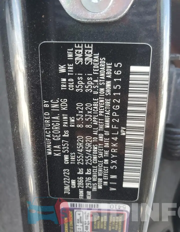 5XYRK4LF2PG215165 Photo# 13