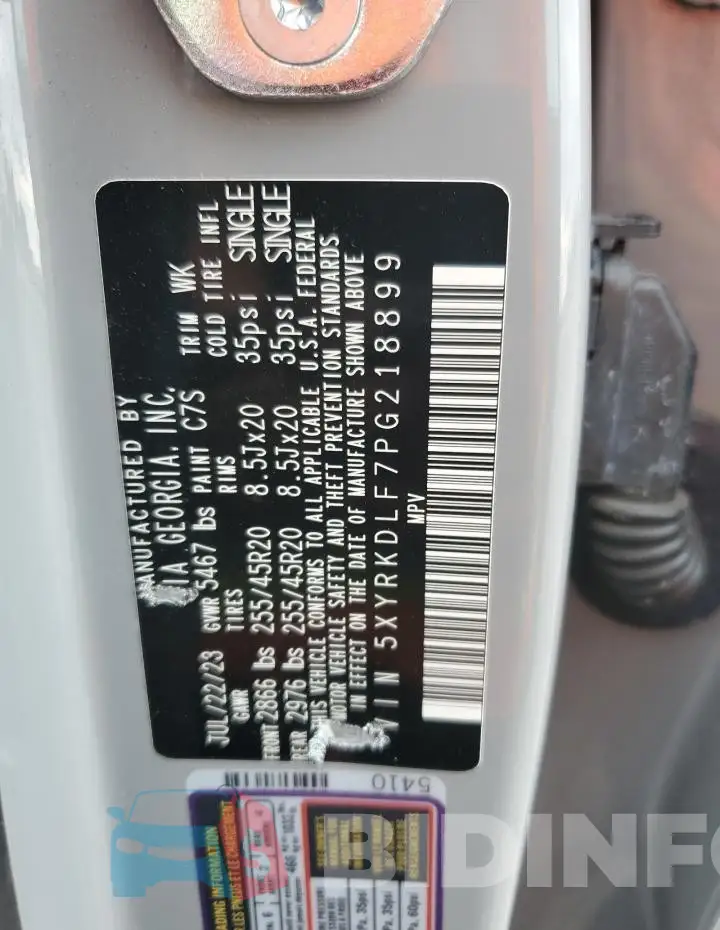 5XYRKDLF7PG218899 Photo# 13