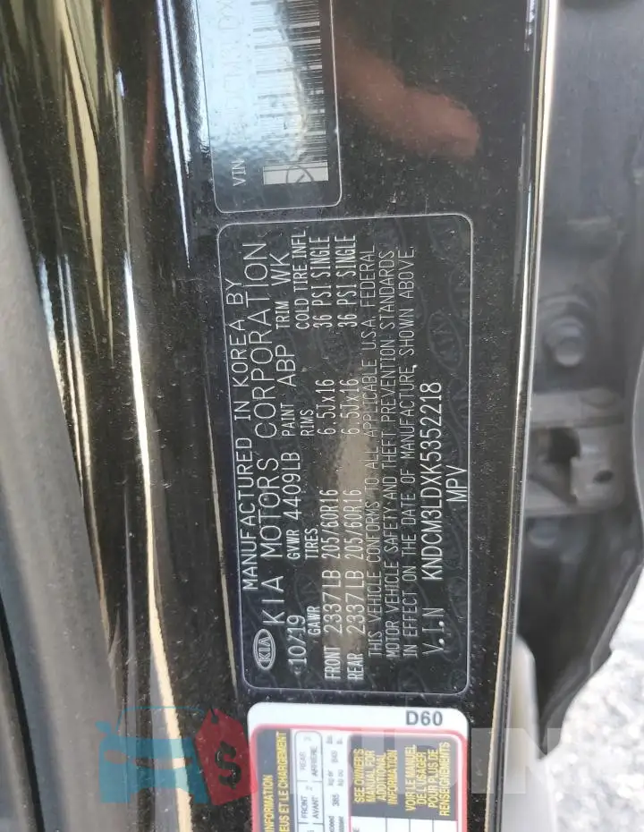 KNDCM3LDXK5352218 Photo# 12