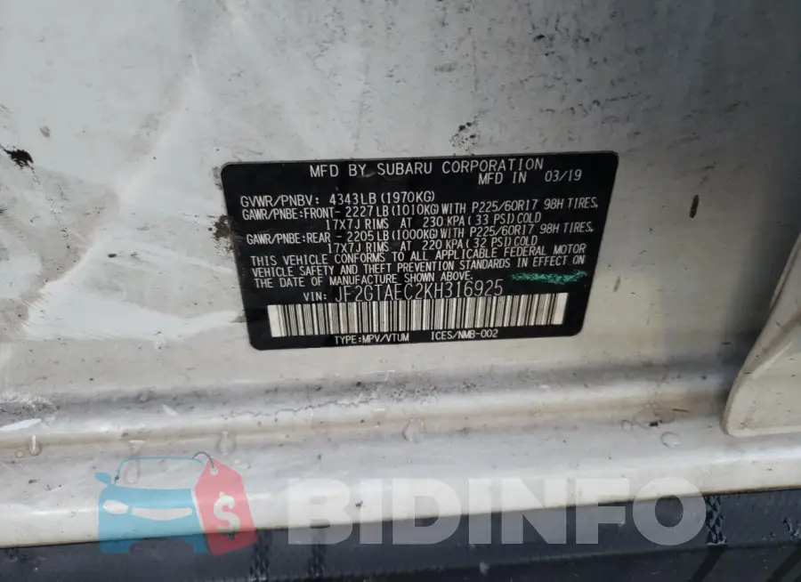JF2GTAEC2KH316925 Photo# 13