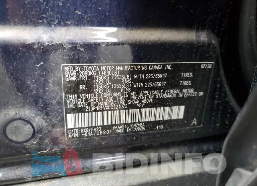 2T3P1RFVXLC121073 Photo# 13