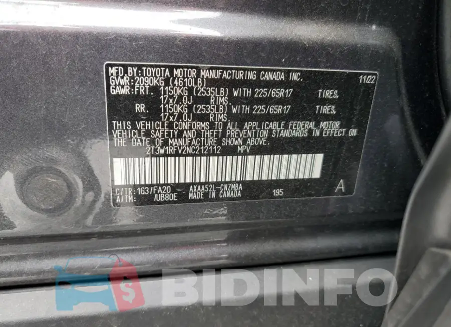 2T3W1RFV2NC212112 Photo# 14