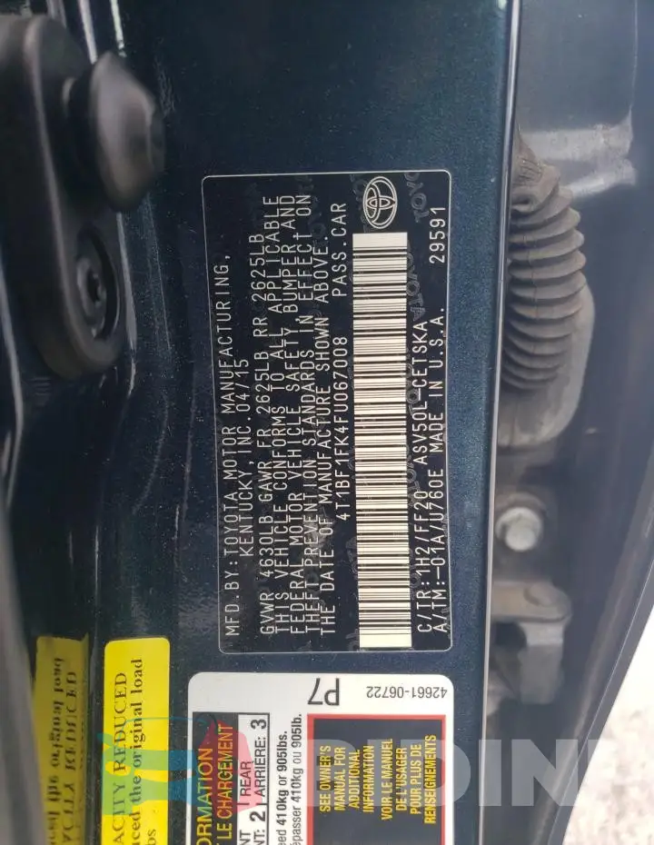 4T1BF1FK4FU067008 Photo# 12
