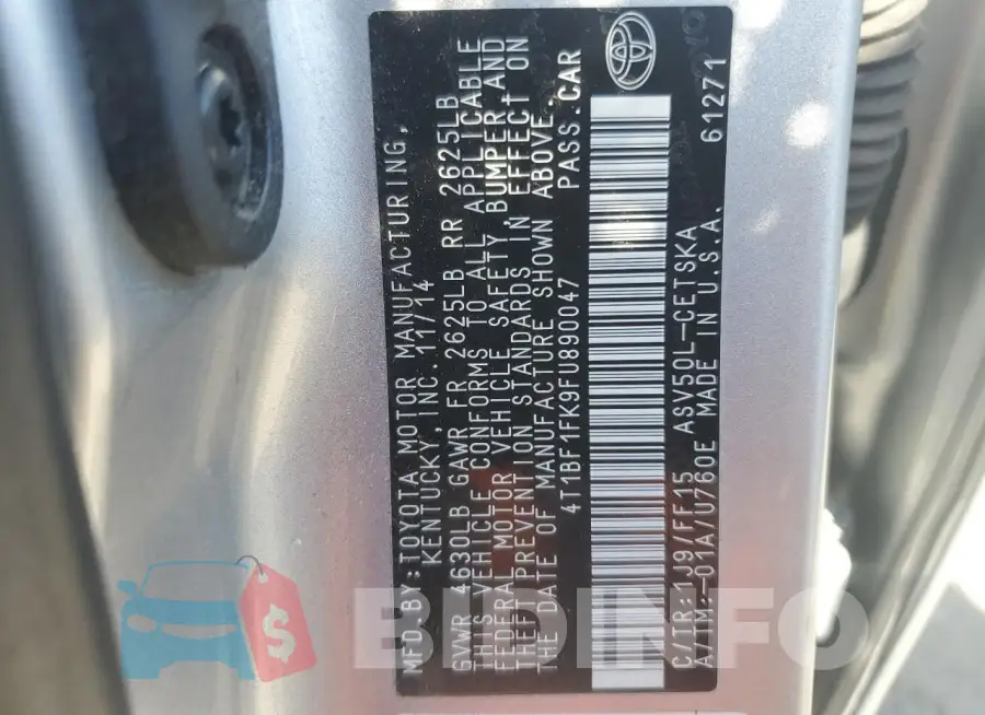 4T1BF1FK9FU890047 Photo# 12