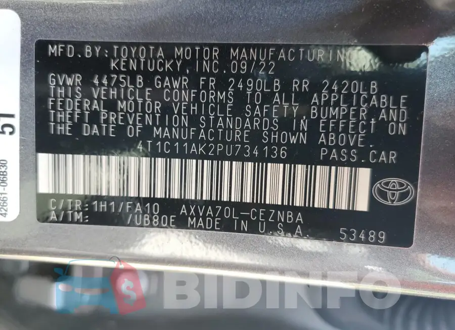 4T1C11AK2PU734136 Photo# 12