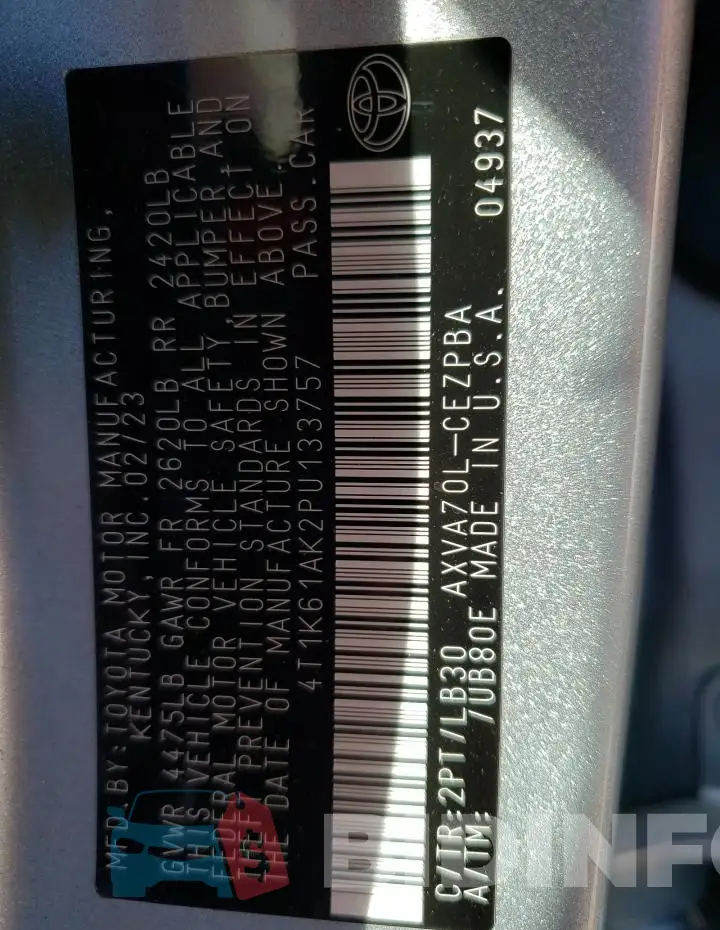 4T1K61AK2PU133757 Photo# 12