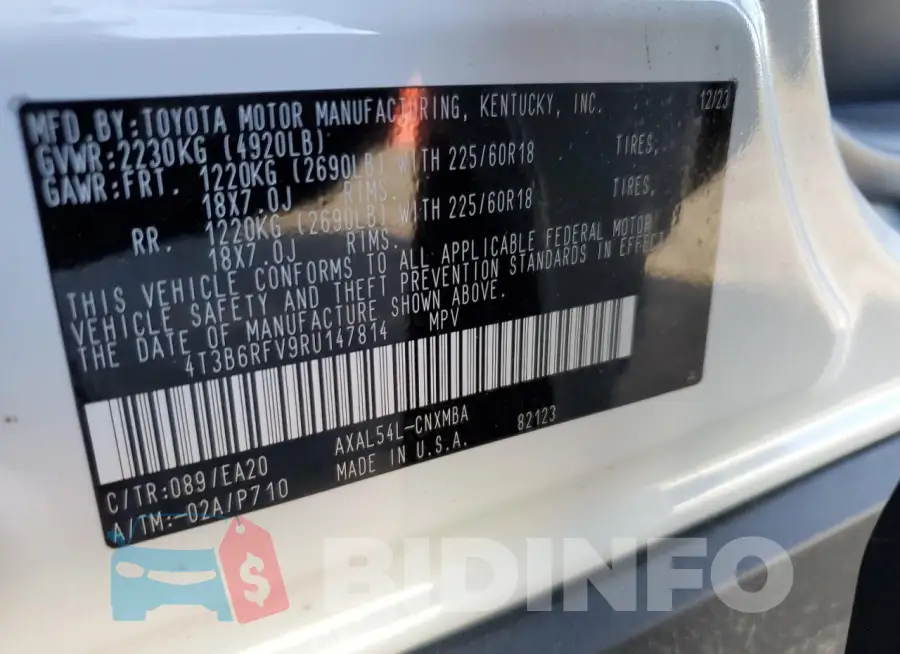 4T3B6RFV9RU147814 Photo# 12