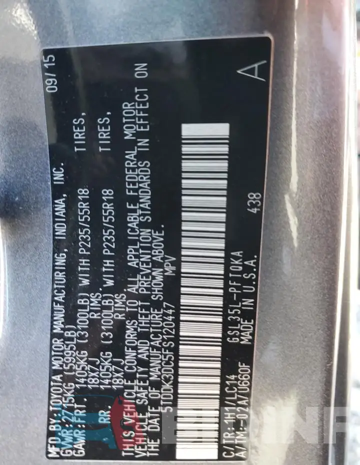 5TDDK3DC5FS120447 Photo# 12
