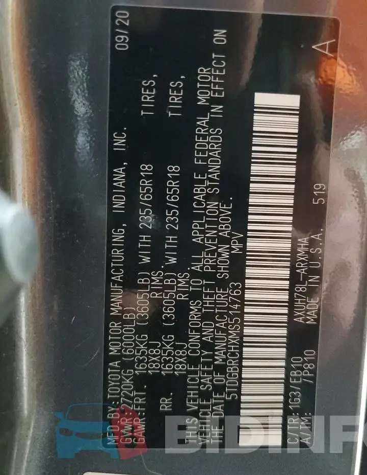 5TDGBRCHXMS514763 Photo# 14