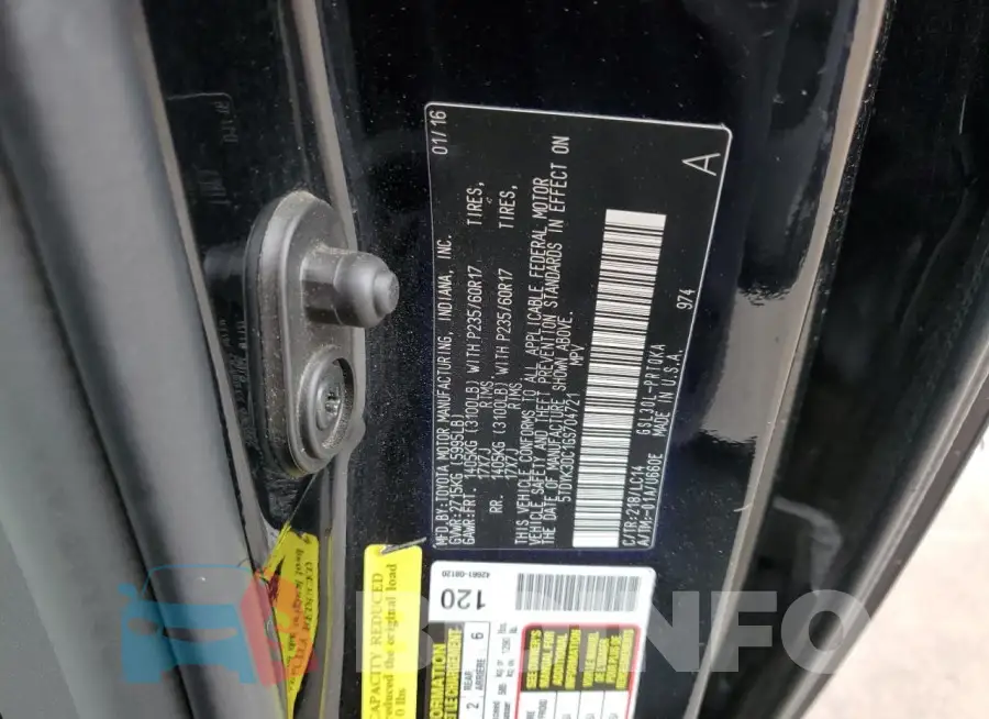 5TDYK3DC1GS704721 Photo# 14