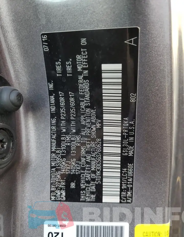 5TDYK3DC5GS760628 Photo# 14