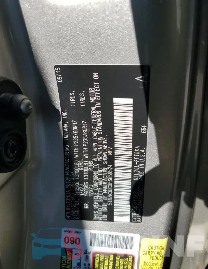 5TDZK3DCXFS659524 Photo# 13