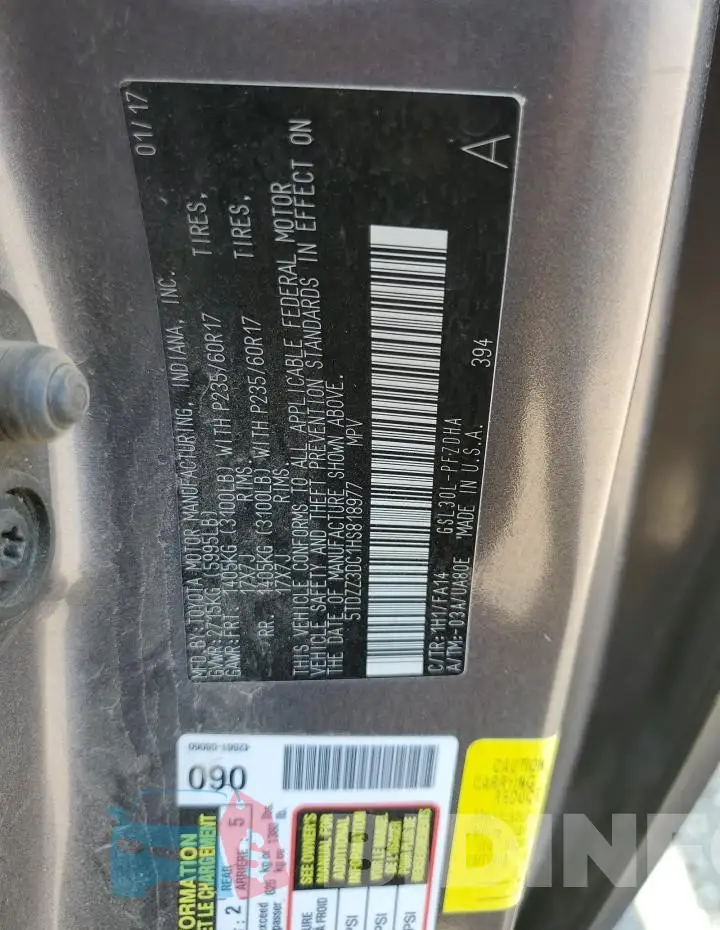 5TDZZ3DC1HS818977 Photo# 13