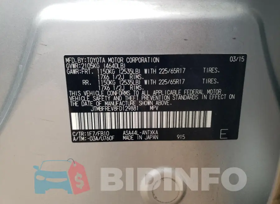 JTMBFREV8FD129881 Photo# 12