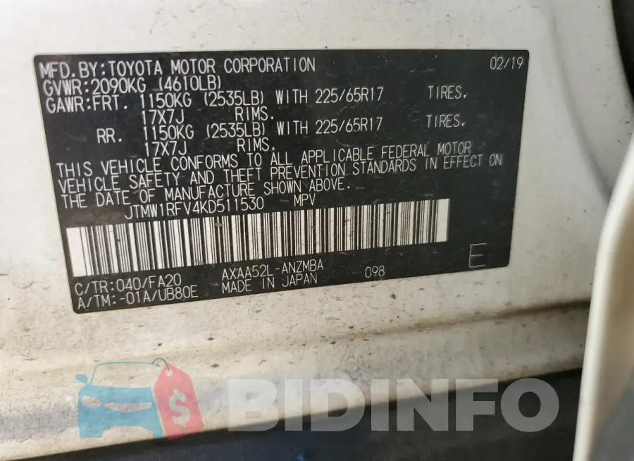 JTMW1RFV4KD511530 Photo# 14