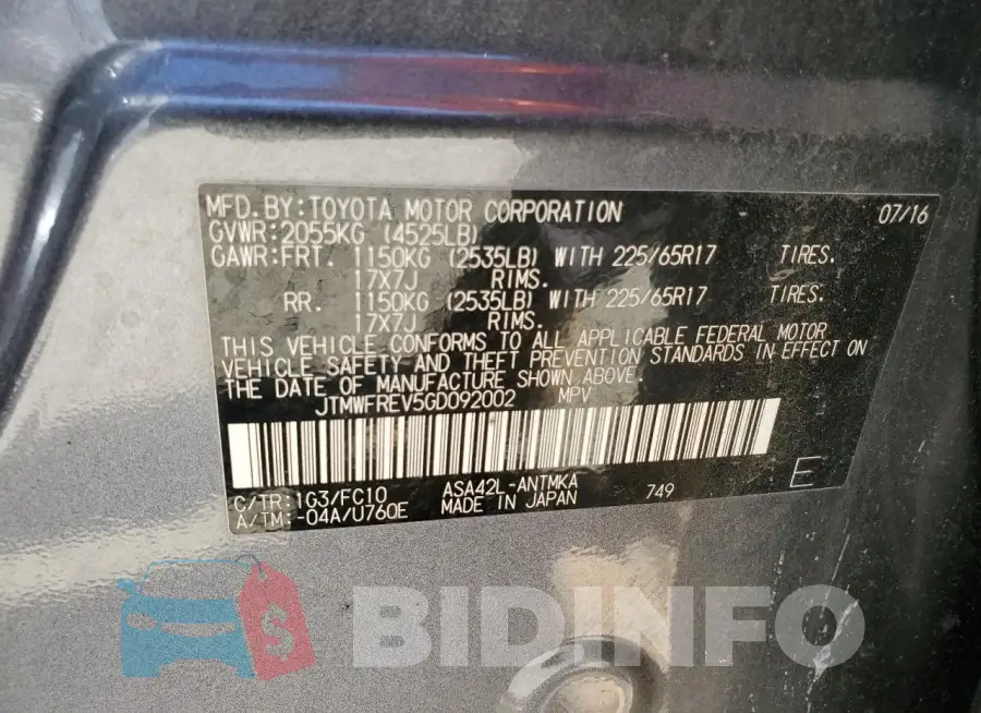 JTMWFREV5GD092002 Photo# 13