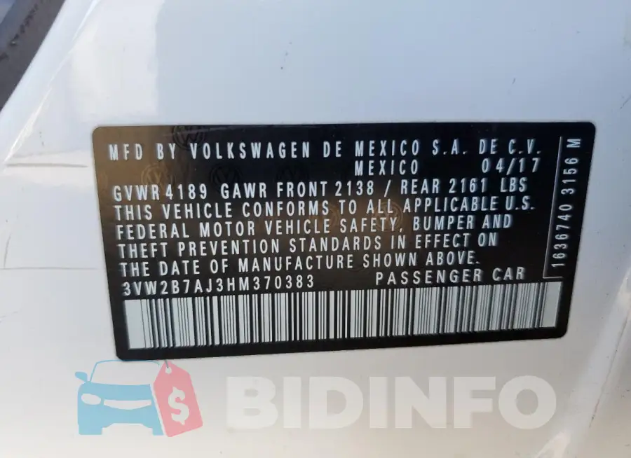 3VW2B7AJ3HM370383 Photo# 13