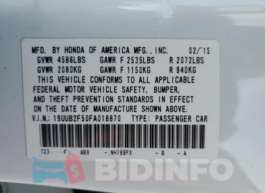 19UUB2F50FA018870 Photo# 12