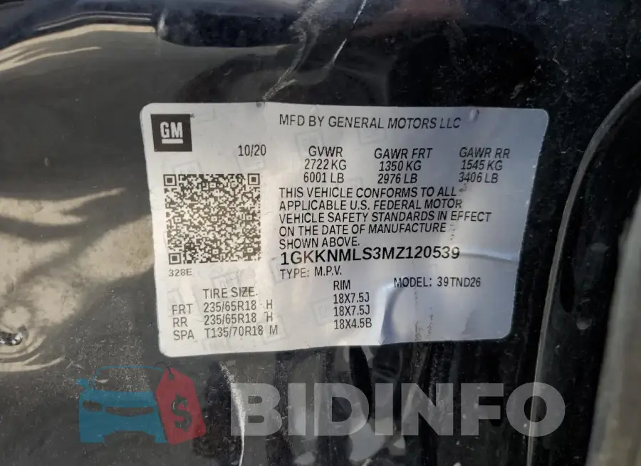 1GKKNMLS3MZ120539 Photo# 13