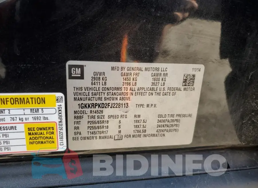 1GKKRPKD2FJ228113 Photo# 13