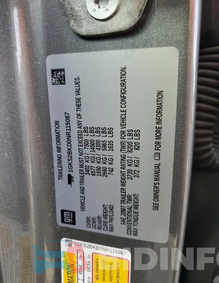 1GKS2BKD0NR115087 Photo# 13