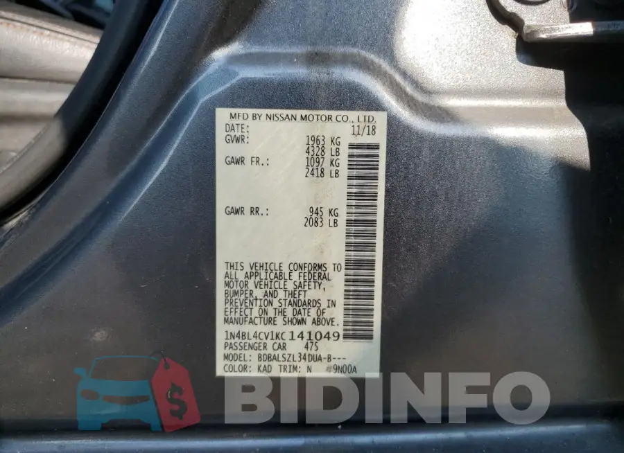 1N4BL4CV1KC141049 Photo# 12