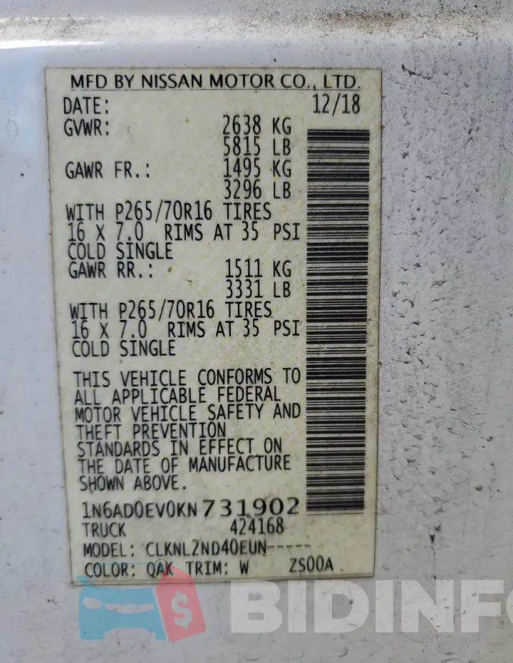 1N6AD0EV0KN731902 Photo# 12