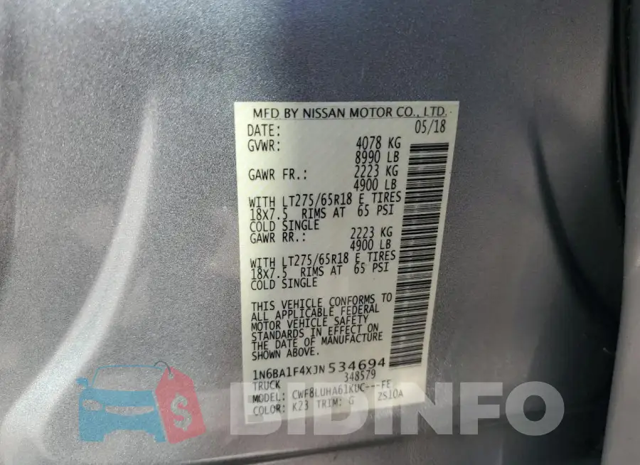 1N6BA1F4XJN534694 Photo# 12