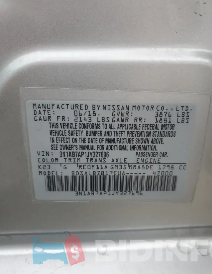 3N1AB7AP1JY327696 Photo# 12