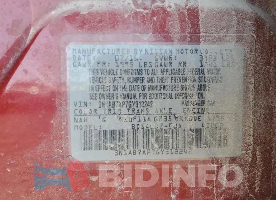 3N1AB7AP7GY312242 Photo# 12