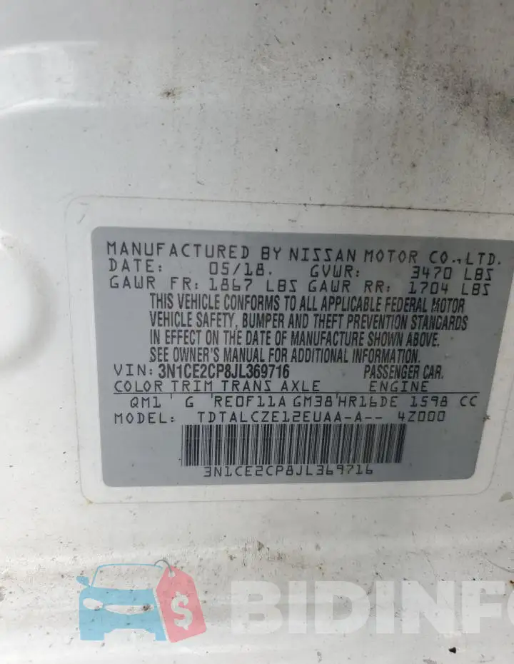 3N1CE2CP8JL369716 Photo# 12