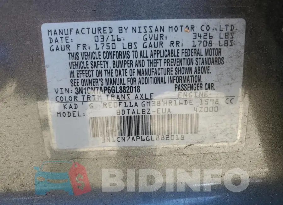 3N1CN7AP6GL882018 Photo# 12