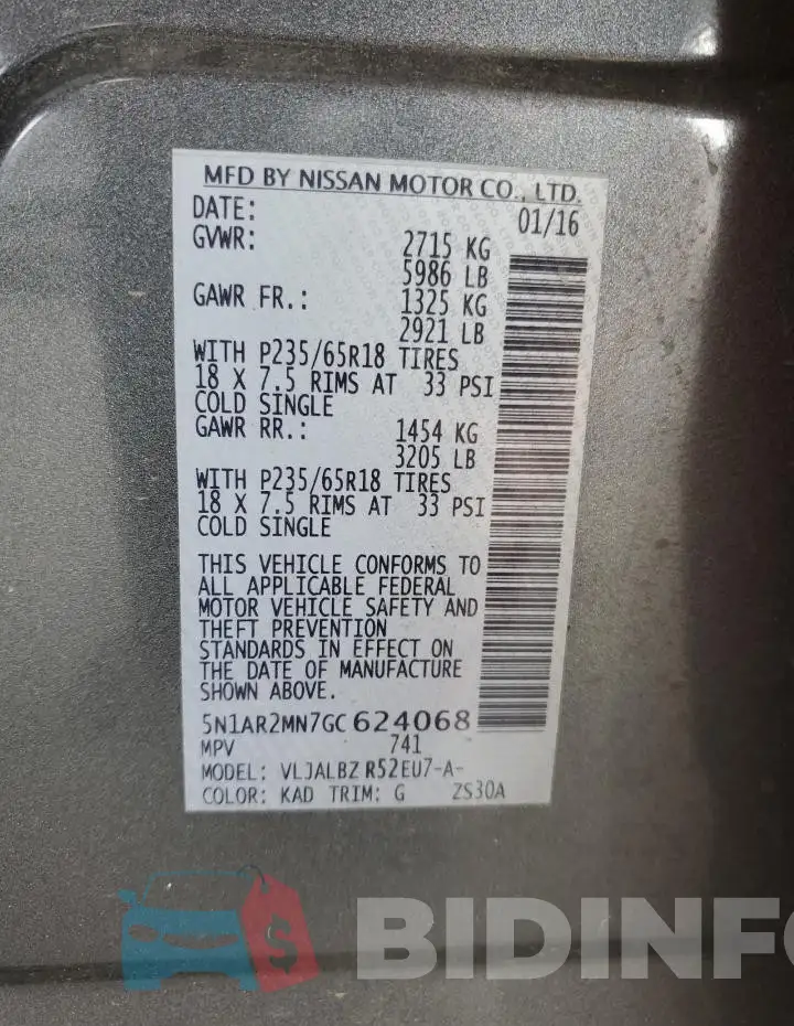 5N1AR2MN7GC624068 Photo# 14