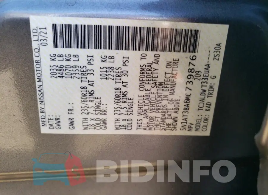 5N1AT3BA6MC739876 Photo# 14
