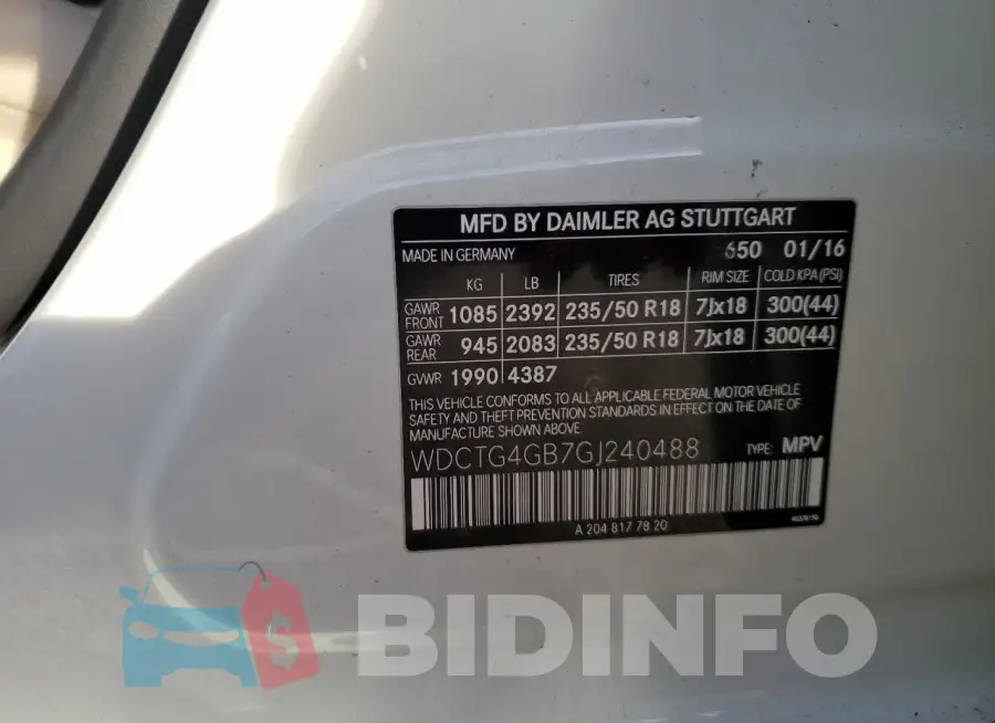 WDCTG4GB7GJ240488 Photo# 14